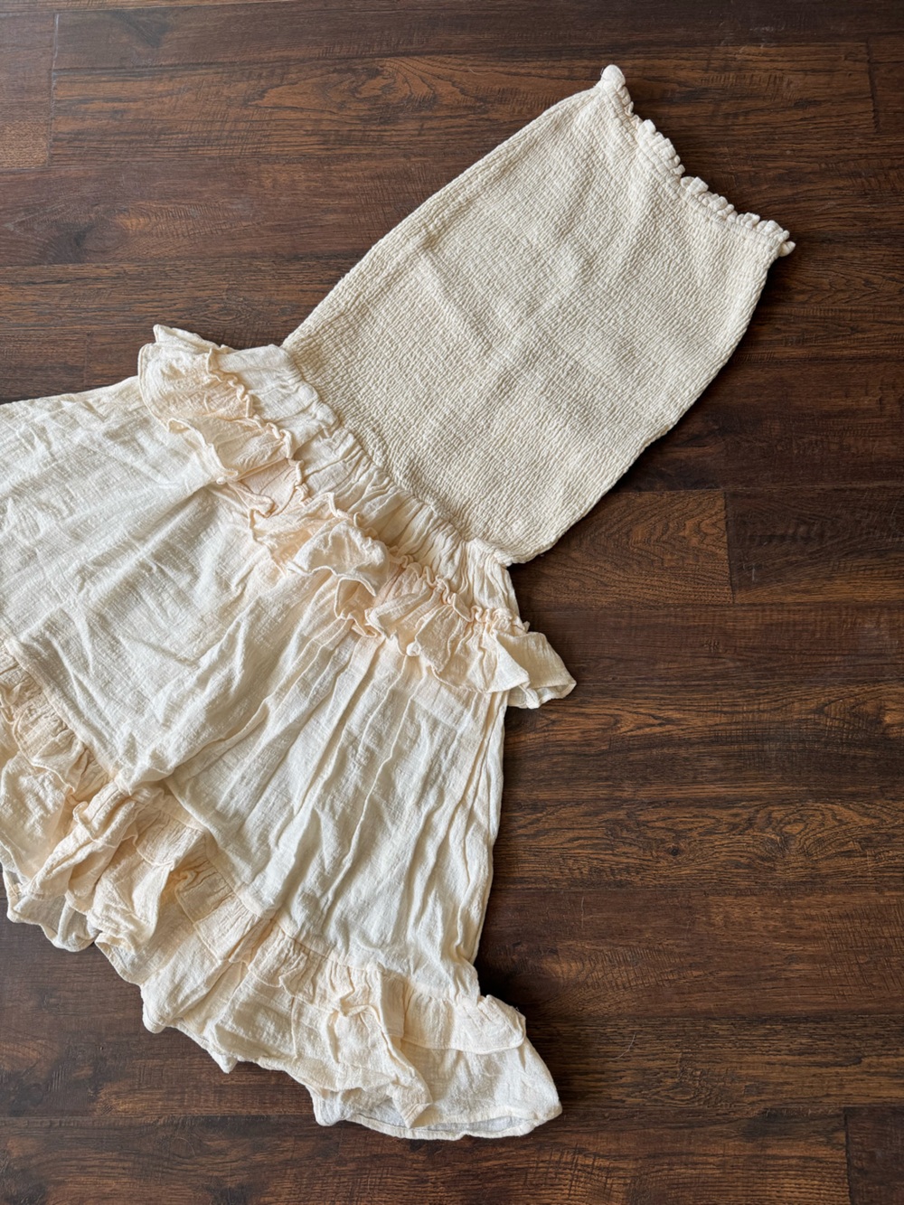 MABLE Ivory Crinkle Ruffle Cottagecore Midi Skirt/Dress, Size M